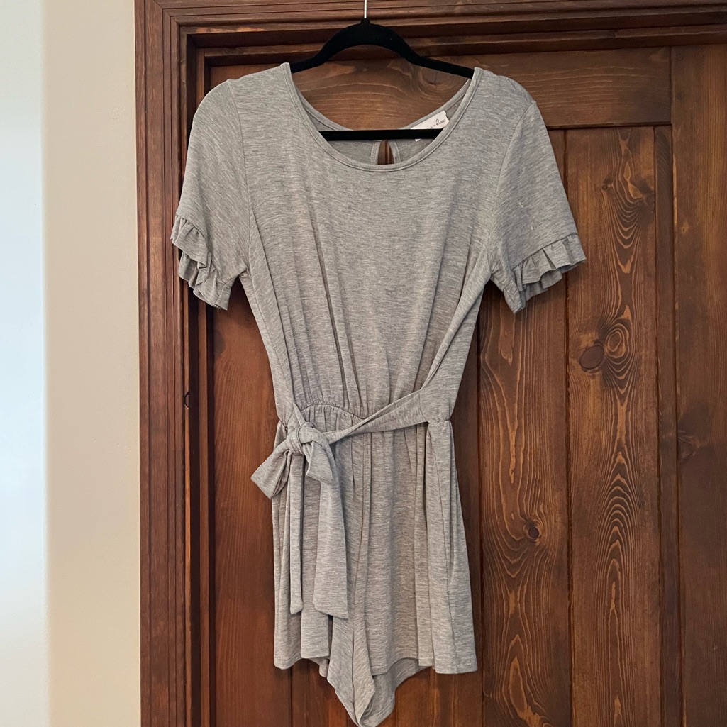 American Rose Soft Jersey Knit Romper In Grey, Tie Waist, Size S